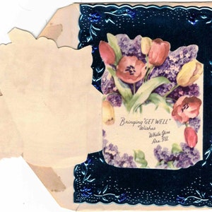 vintage, Unused Get Well Greeting Card, Rainbow Metalic , années 1950