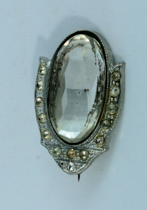 Broche-pendentif Art Déco Ancienne - Couple De Grues Avec Cabochon Verre Noir, Métal Doré