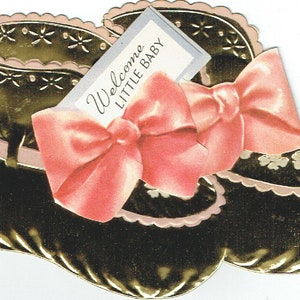 vintage, Inutilisé des années 1940 Welcome New Baby, Rainbow Metallic, Paper and Foil