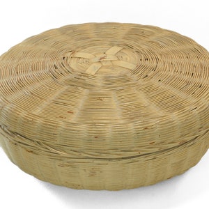 Vintage Yellow Painted Wicker Sewing Basket
