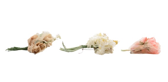 Corsages, Vintage Trio of Handmade Silk Flowers - image 4