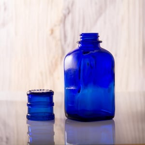 Cobalt Blue Glass Medicine Bottle and Cup, Vintage