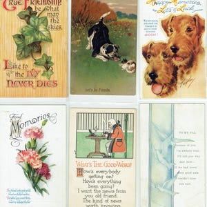 cartes postales vintage de l'Amitié, lot de 12, utilisées et inutilisées ; Bamforth, L.F. Pease