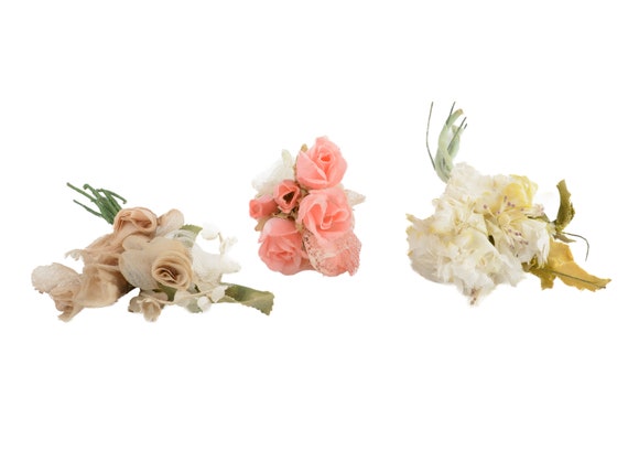 Corsages, Vintage Trio of Handmade Silk Flowers - image 3