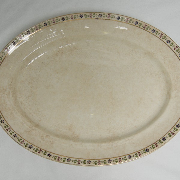 Large 1800's Dinner Platter; Mercer China with Gold Rim and Tiny Flowers