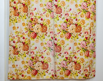 Vintage Barkcloth Drapes: Floral Rose Magnolia Fabric Panels