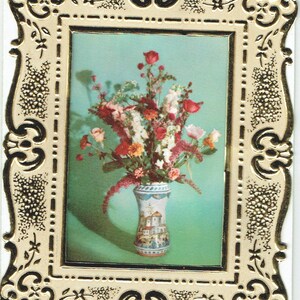 Vintage, moldura metálica não utilizada dos anos 1960, cartão de boas-vindas, flores substituíveis