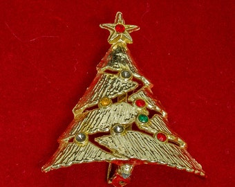 Arbre de Noël Vintage magnifique, subtil, épingle de cravate, broche marqué « BJ »