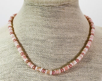 Collar vintage de conchas y cuentas rosas de 40 cm (16 pulgadas)