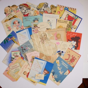 29 Cartes de vœux vintage vintage pour enfants des années 1930 1940 d’occasion: Terrier écossais, Fox Terrier, Cartes ruban, Cartes découpées, Cartes pop-up, Carte fil