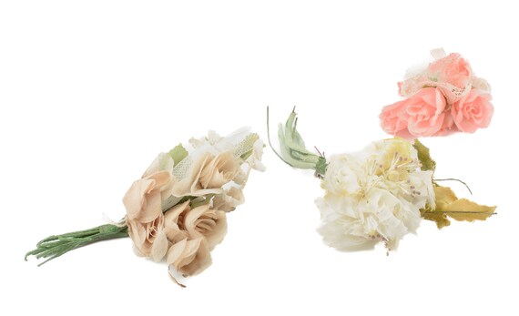 Corsages, Vintage Trio of Handmade Silk Flowers - image 5