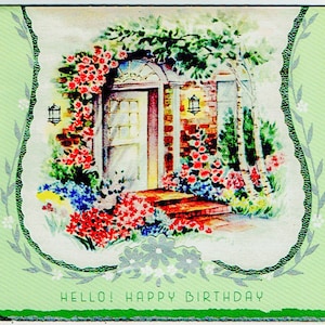 Wunderschöne Vintage-Gruß-Karte, Geburtstag, Freisteller, Folie Papier, 1940 ist, strukturiertes Papier, Gans-Logo