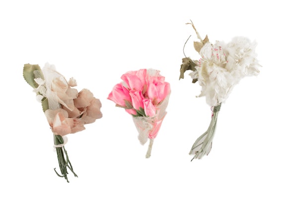 Corsages, Vintage Trio of Handmade Silk Flowers - image 1