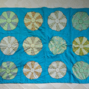 Vintage Quilt Crib Blanket; Hand Quilted, Pin Wheel, pie plate, Heavy, by Madeline Bliek