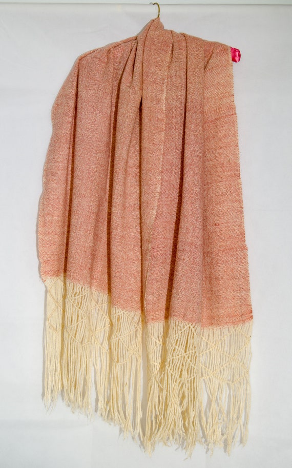 Vintage Hand Loomed Pink Wool Shawl - Early 1900s