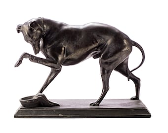 Vintage 1920s Greyhound Whippet Dog Metal Statue on Base