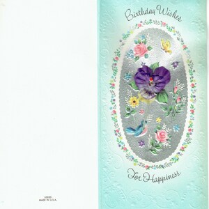 Vintage, Unused 1960s Birthday Greeting Card, Fabric Violet and Foil