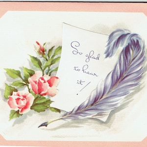 vintage, Unused 1940s Get Well Greeting Card, Nat’l. Printing Co., avec carte miniature