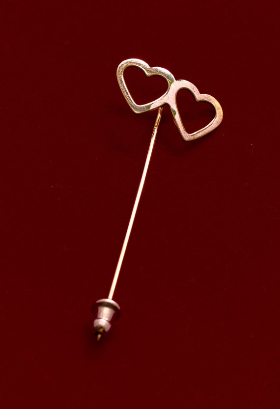 Vintage 12K Gold Filled Double Heart Stick Pin for