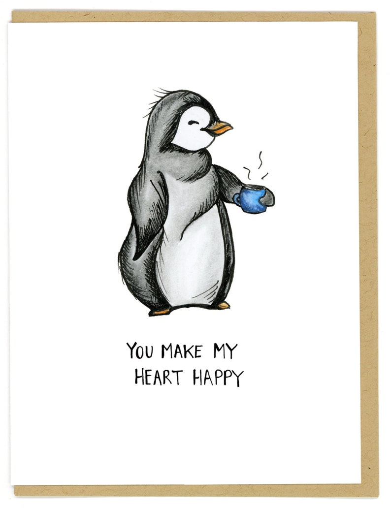 Penguin Drinking Coffee Card - Etsy