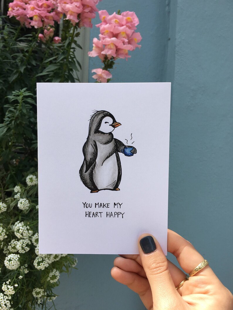 Penguin Drinking Coffee Card - Etsy