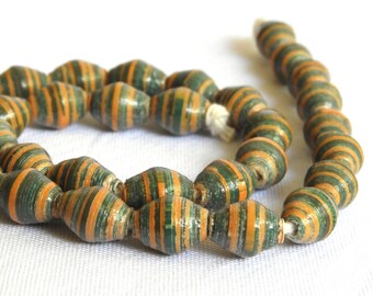 Fair Trade - Paper Beads - Paper Bead Supplies - Jewelry Supplies - Upcycled - Recycled - Bicone Beads - Lot of 32 - #1431