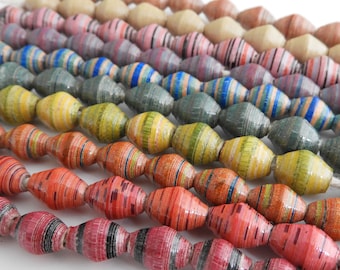 Hand Painted Paper Bead Strands: Upcycled Jewelry Supplies, Lot of 10