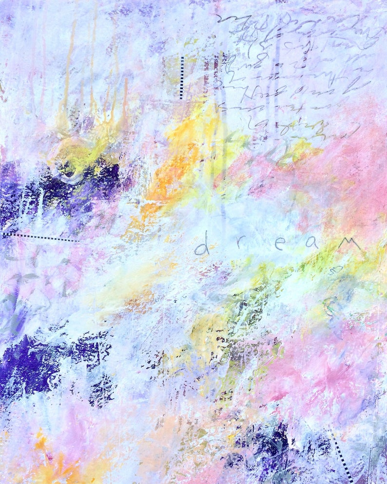 DREAM an Original Imaginative dreamy Abstract Expressionist Painting on Paper 24x18 with lots of color word art by Judy Jacobs image 2