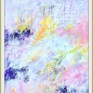 DREAM an Original Imaginative dreamy Abstract Expressionist Painting on Paper 24x18 with lots of color word art by Judy Jacobs image 3