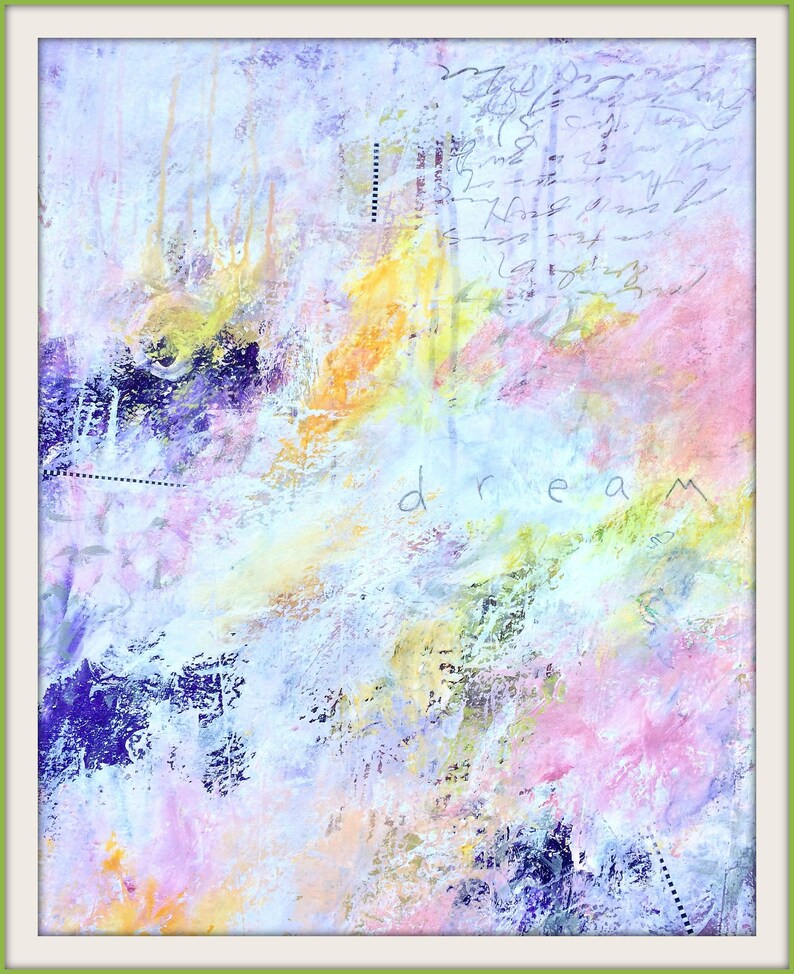 DREAM an Original Imaginative dreamy Abstract Expressionist Painting on Paper 24x18 with lots of color word art by Judy Jacobs image 3