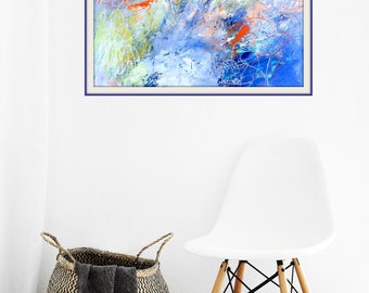 Feel Colorful Wispy Abstract Expressionism Painting on Paper 18x24 Original Orange Blue Art in contemporary Pastel colors by Judy Jacobs