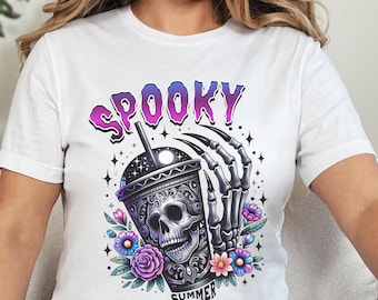 Spooky Summer Skeleton PNG: Coffee Lover Sublimation Design (Digital Download)