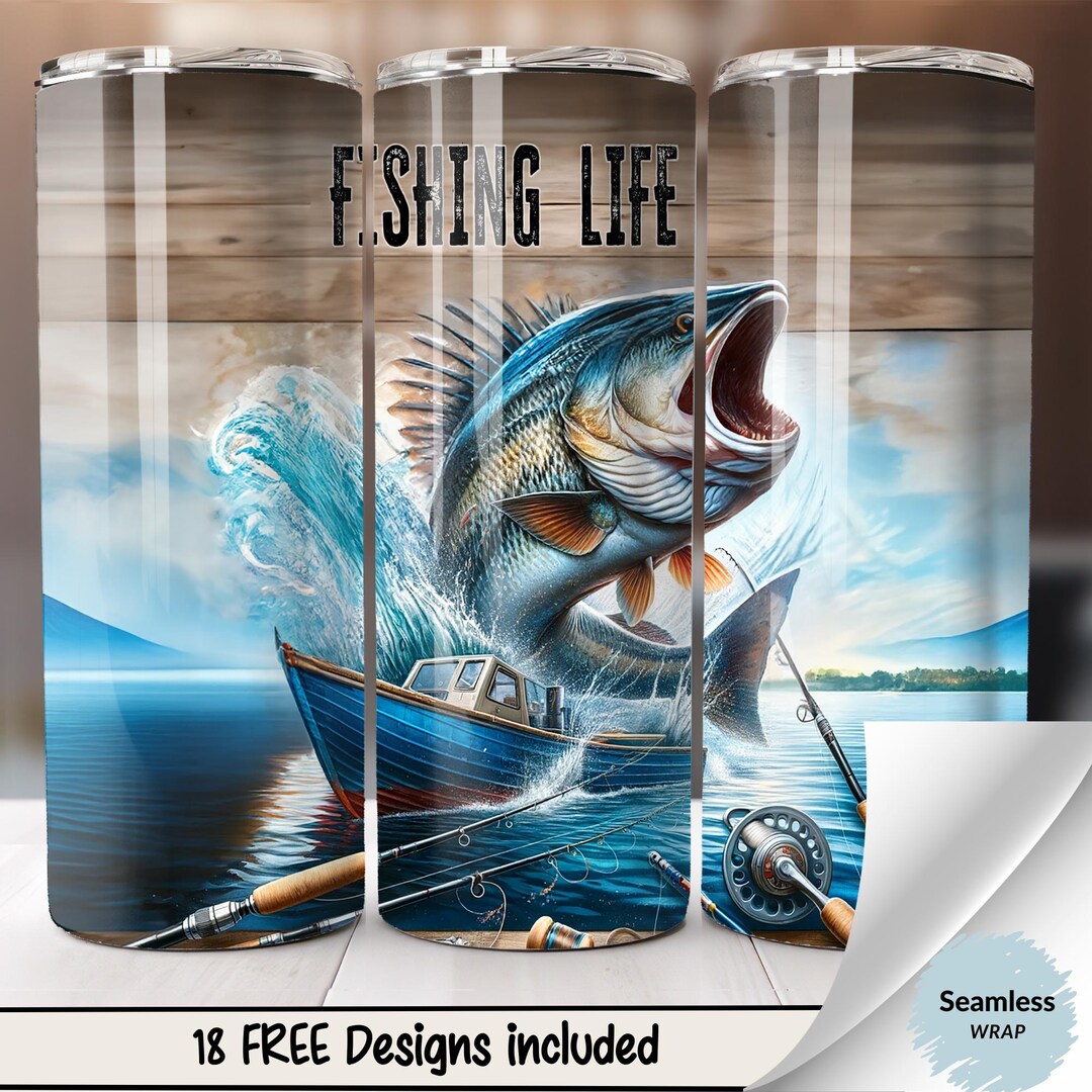 Fishing Life 20oz Skinny Tumbler Wrap Png Sublimation Downloads Digital ...