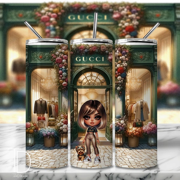 Designer Boutique & Pet Tumbler Wrap - 20oz Skinny Tumbler Design - Bonus Fashion Storefront background Digital 300dpi