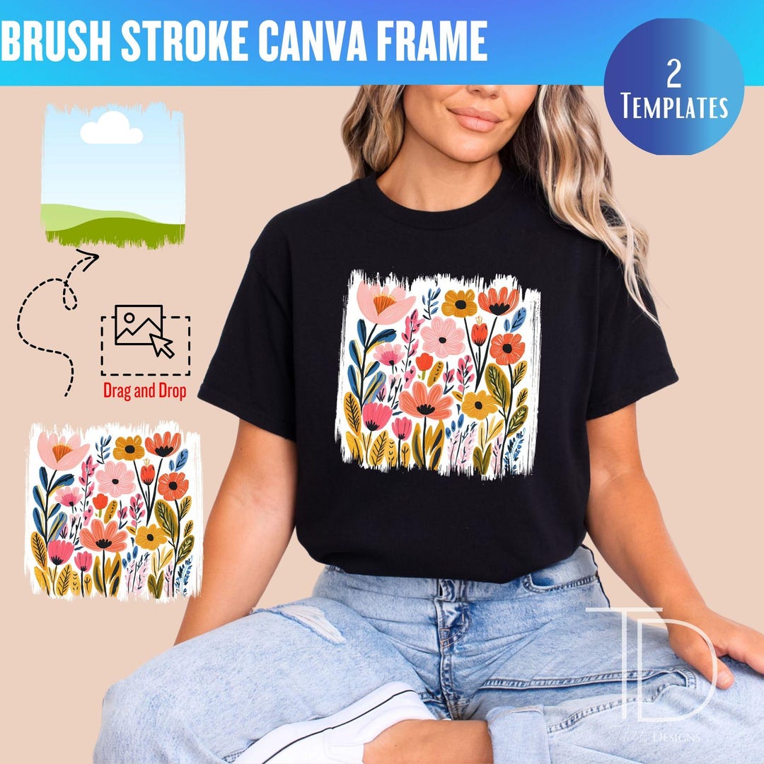 2 Brush Stroke Canva Frame, Drag and Drop Template, Brush Stroke ...