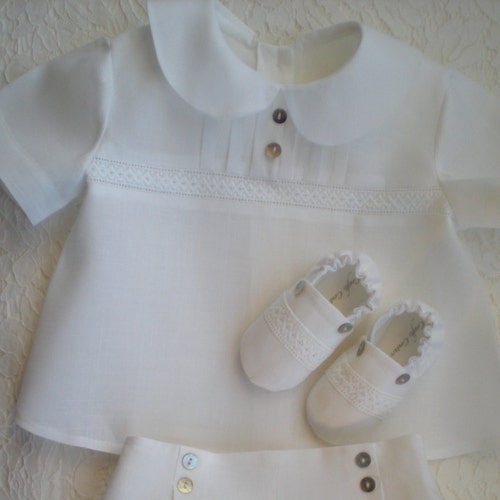Communion Baby Boy White Linen Set/ Baby Christening Summer Etsy