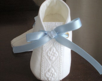 White or Ivory Baby Boy Christening Shoes, Boy Baptism Shoes. Boy Booties. Irish Linen Boy shoes.