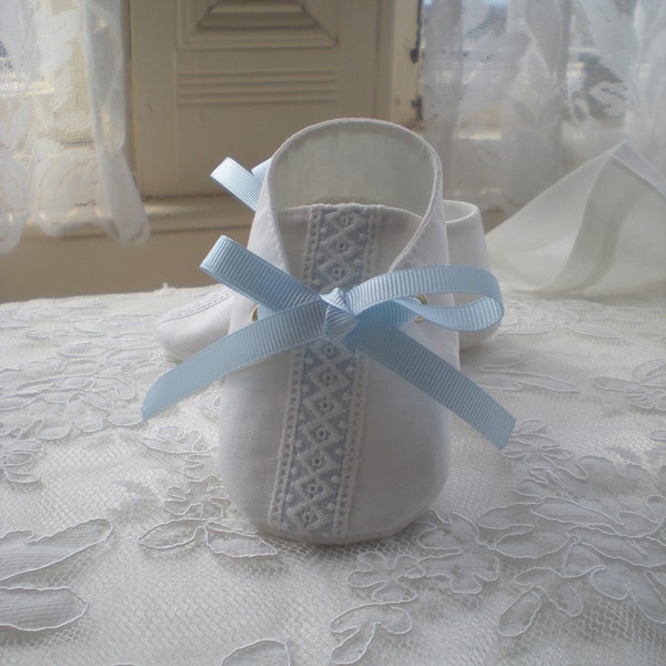 White or Ivory Baby Boy Christening Shoes, Baby Boy Baptism Shoes. Boy Booties. Irish Linen shoes.