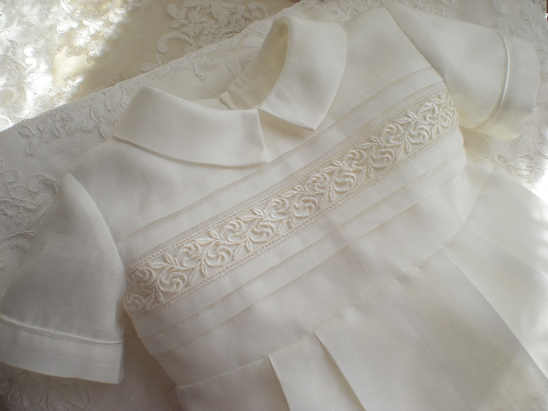 Irish Linen Baptism Romper. Baby Boy Christening Outfit, Ivory Baby Boy Romper, Boys Blessing