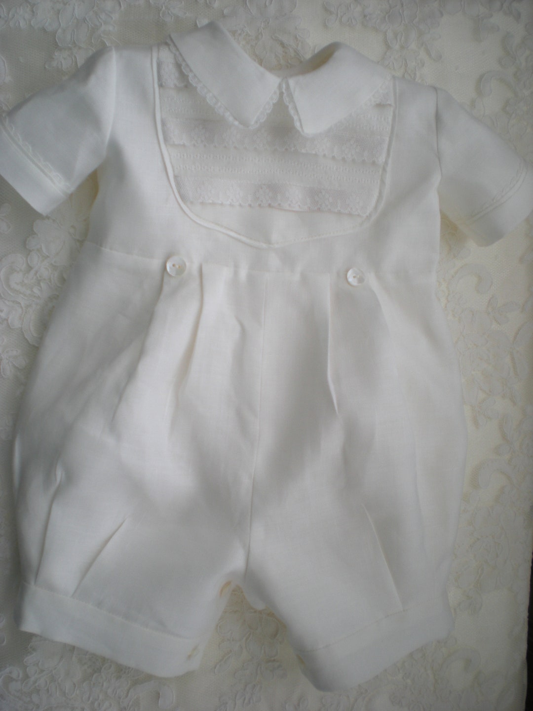 White or Ivory Irish Linen Baby Boy Christening Romper - Etsy UK