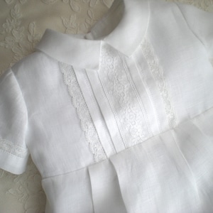 White, Ivory or Blue Irish Linen Baby Boy Christening Romper, Baptism Baby boy  Outfit.