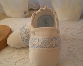 White Irish linen Baby Boy Christening Shoes, Boy Baptism Shoes. Boy Booties. Linen Boy shoes