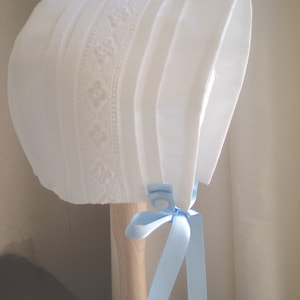 White or Ivory Irish Linen Bonnet. Christening Baby boy Bonnet.