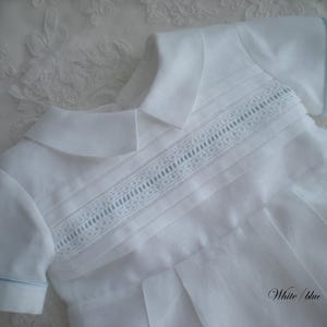 White, Ivory or Blue Irish Linen Baptism Romper. Boys Christening Outfit. Special Occasion Boys Romper. Linen Ring Bearer Romper.