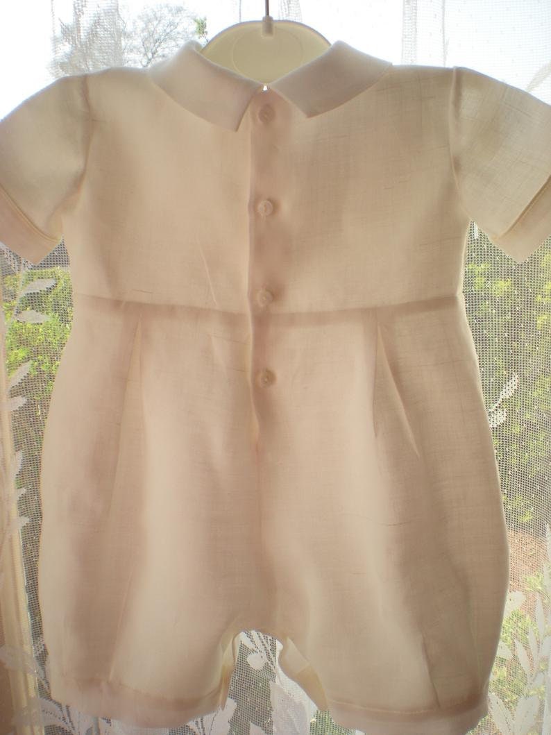 White or Ivory Irish Linen Baby Boy's Christening Romper. Etsy