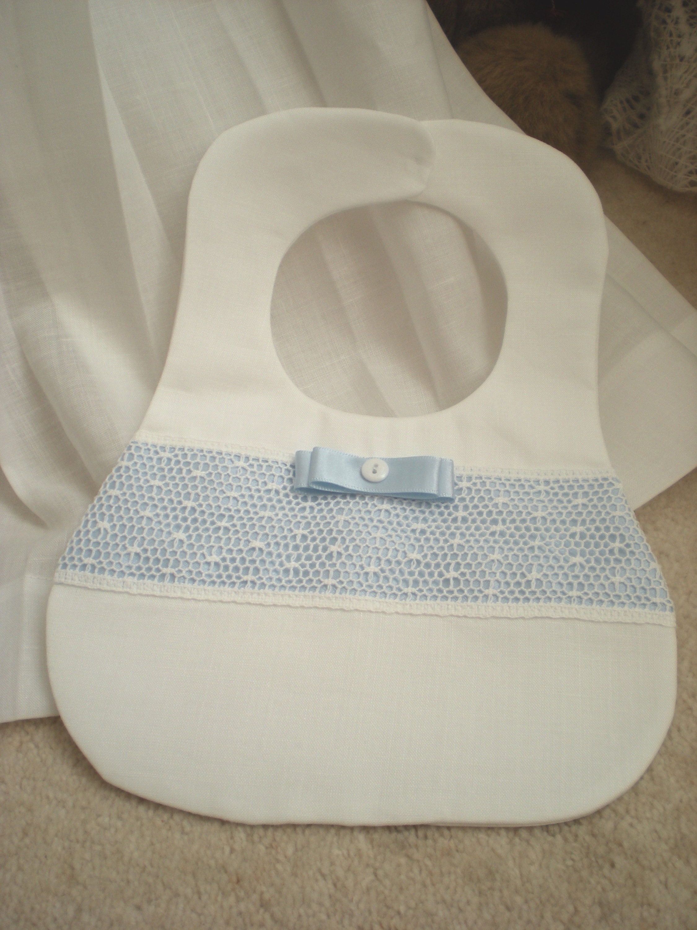 White Irish Linen Christening baby boy Bib. Baptism Linen Bib. Etsy