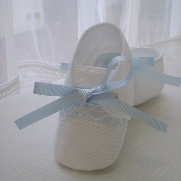 White Baby Boy Christening Shoes, Boy Baptism Shoes. Boy Booties. Irish Linen Boy shoes.