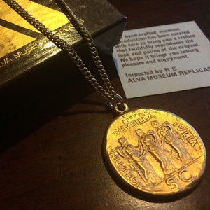 The Sisters - Vintage Gold Coin Necklace - Dressed in Costume as Goddess Fortuna Securitas Concordia - Fortune Fate Alva Museum Replicas