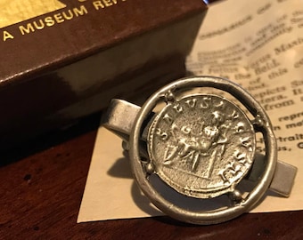 Silver Goddess of Health Salus Roman Coin Tie Clip Bar - Alva Museum Replicas - Etruscan Revival Salus Curative Serpent Securitas Medicine