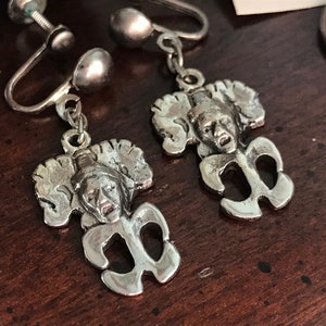 Vintage Silver Pixie Gremlin Screwback Earrings - Alva Museum Replicas Etruscan Revival - Fairy Faerie Protection - Island Corsica Corsican